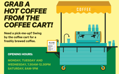 Grab a hot coffee from the coffee cart